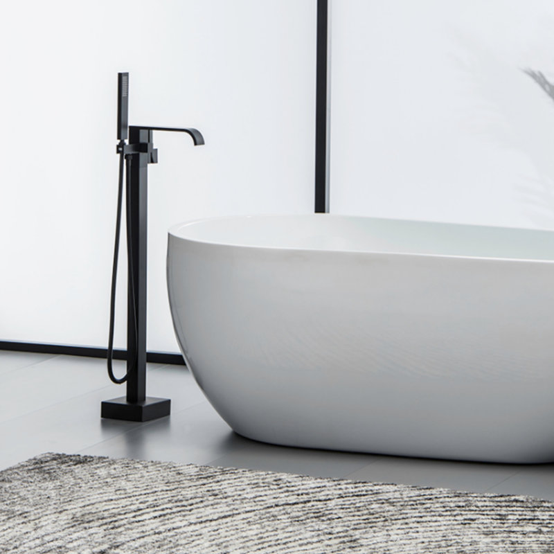 Freestanding Cube Floor Tub Spout with Diverter, Matte Black