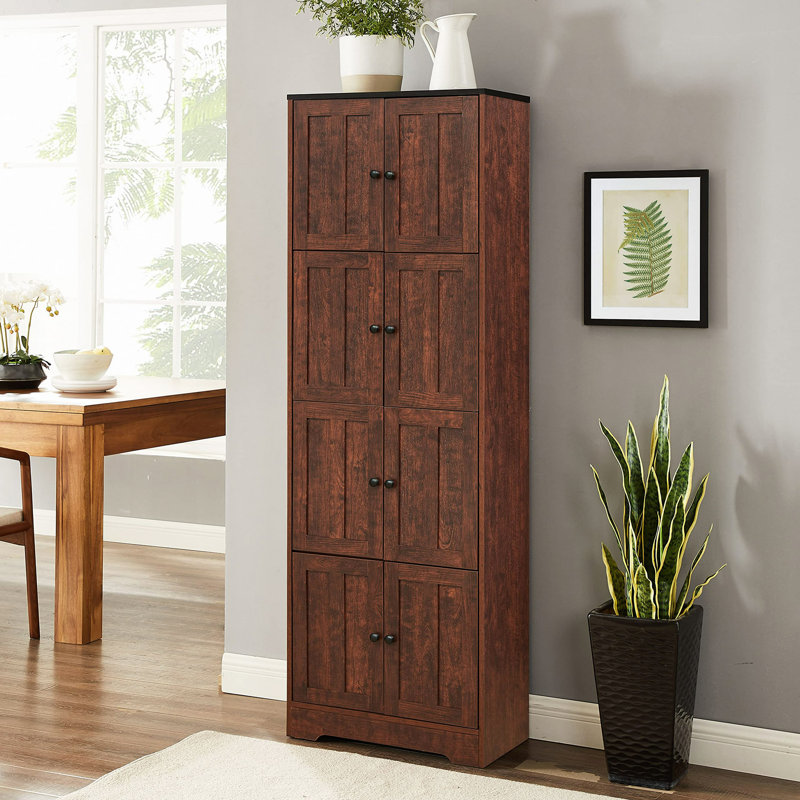 8 Door Accent Cabinet Wood Cabinet Entryway Cabinet Tall Accent Cabinet, Walnut