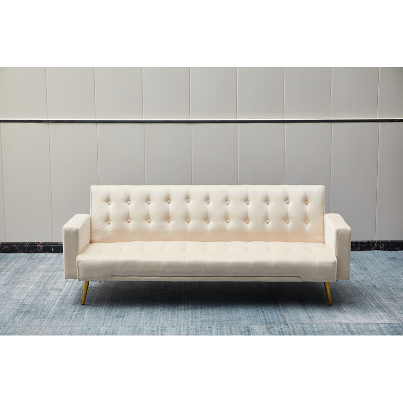 Amalyn 75'' Velvet Reclining Sleeper Sofa, Beige Velvet