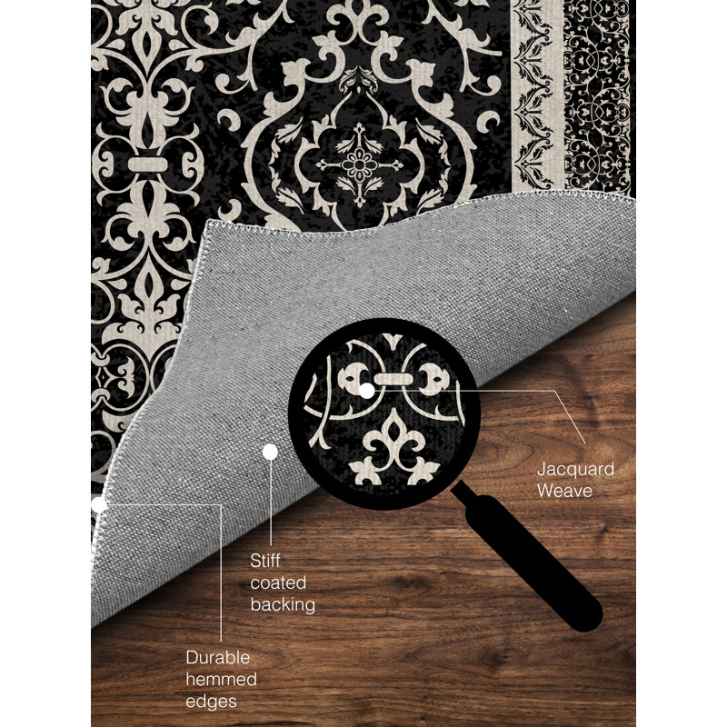 Tapis de chaise rectangulaire à poils courts Rao, L 36 po x L 60 po, Noir