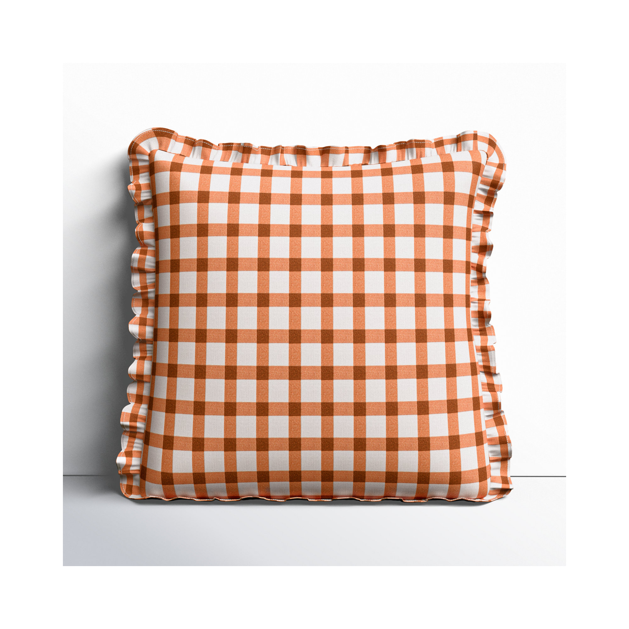 Zeppelin Plaid Cotton Throw Pillow, 18" x 18", Down, Orange Plaid