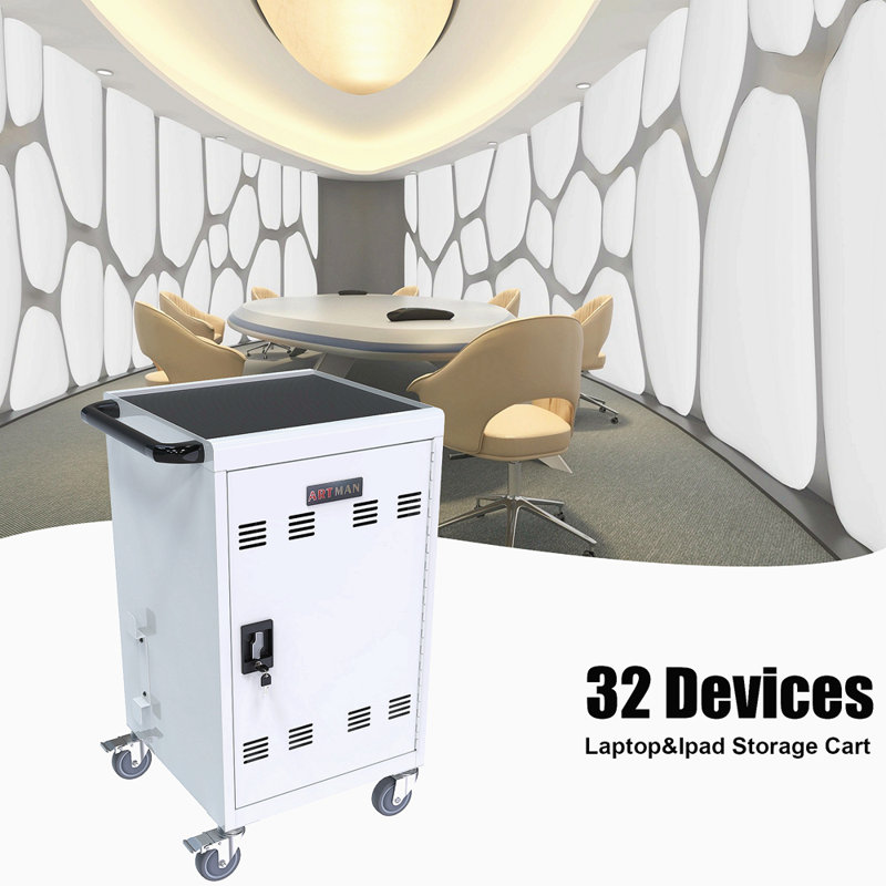 Mobile School Charging Cart Station For Chromebook, Tablet And Laptop Computer With Power Strip Included, Assembly Required