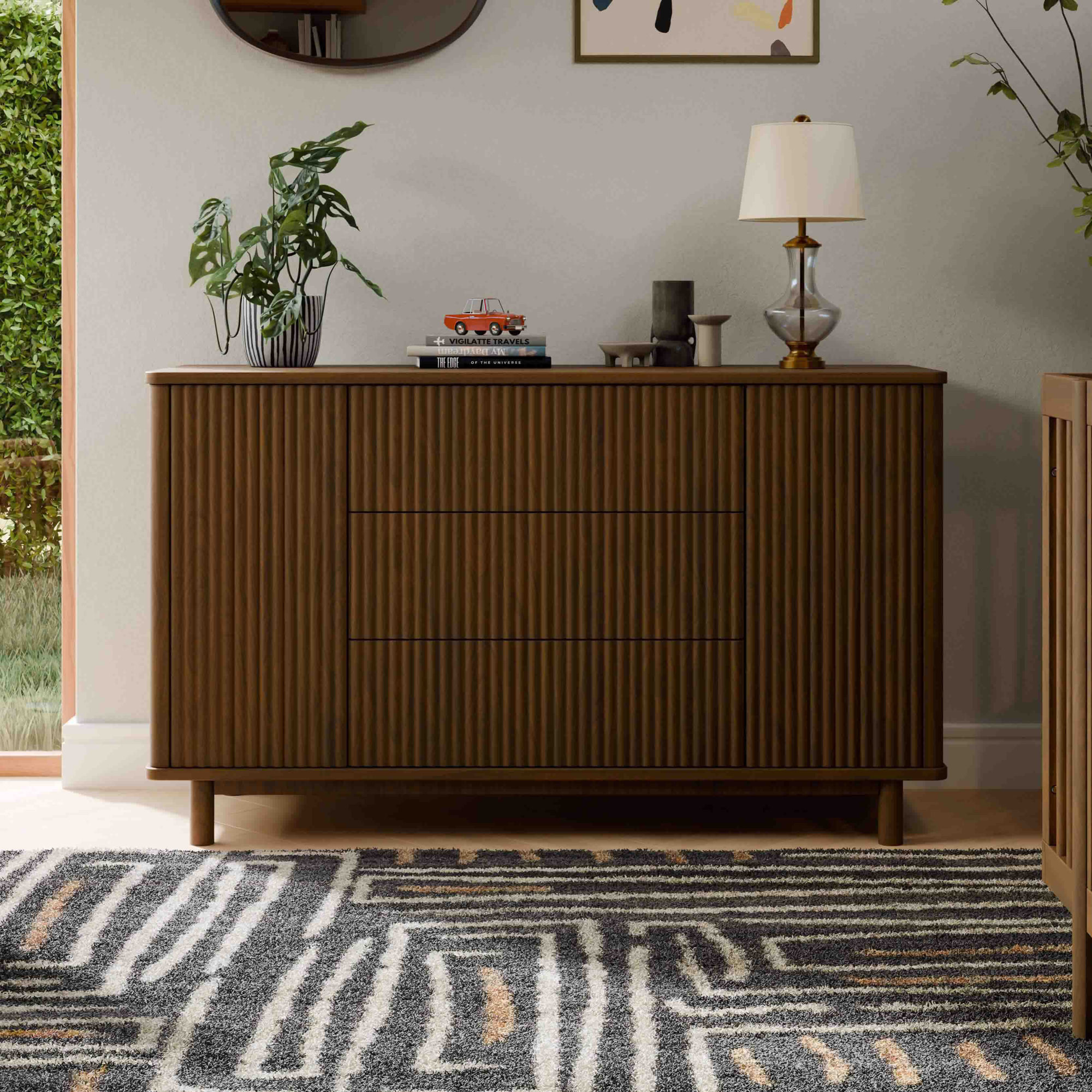 Pogo Tambour Assembled Dresser, Natural Walnut