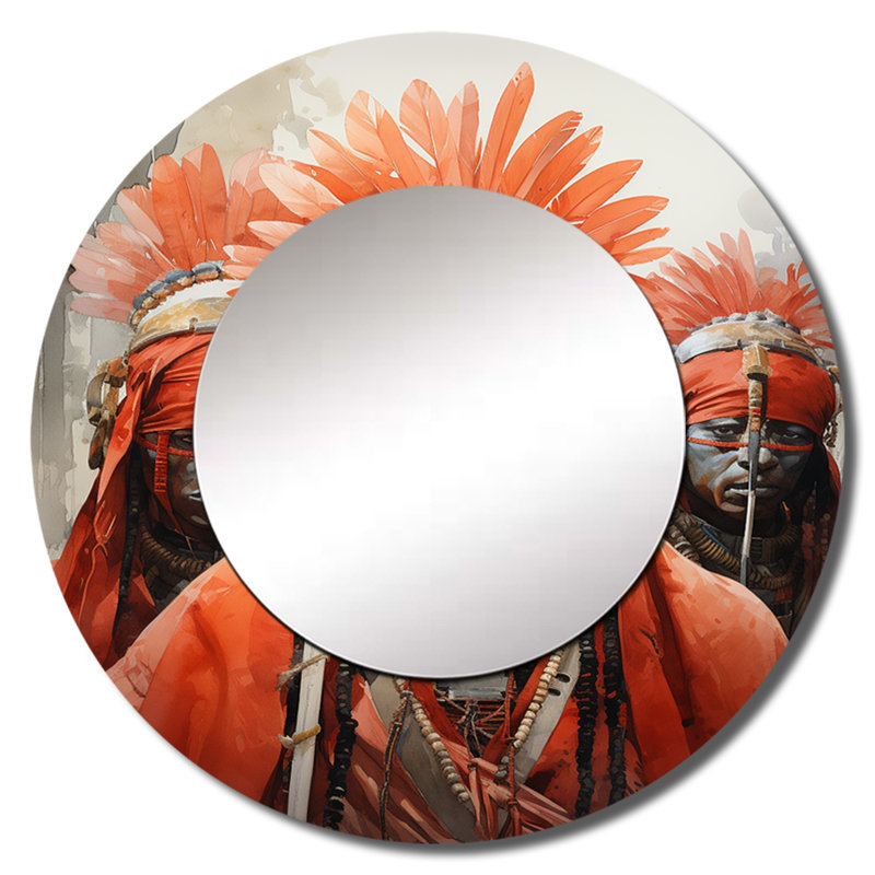 African Tribes Yoruba Masquerade I - African Tribal Wall Mirror, Global Round Decorative Mirror, Printed Metal Art, 29" x 29"