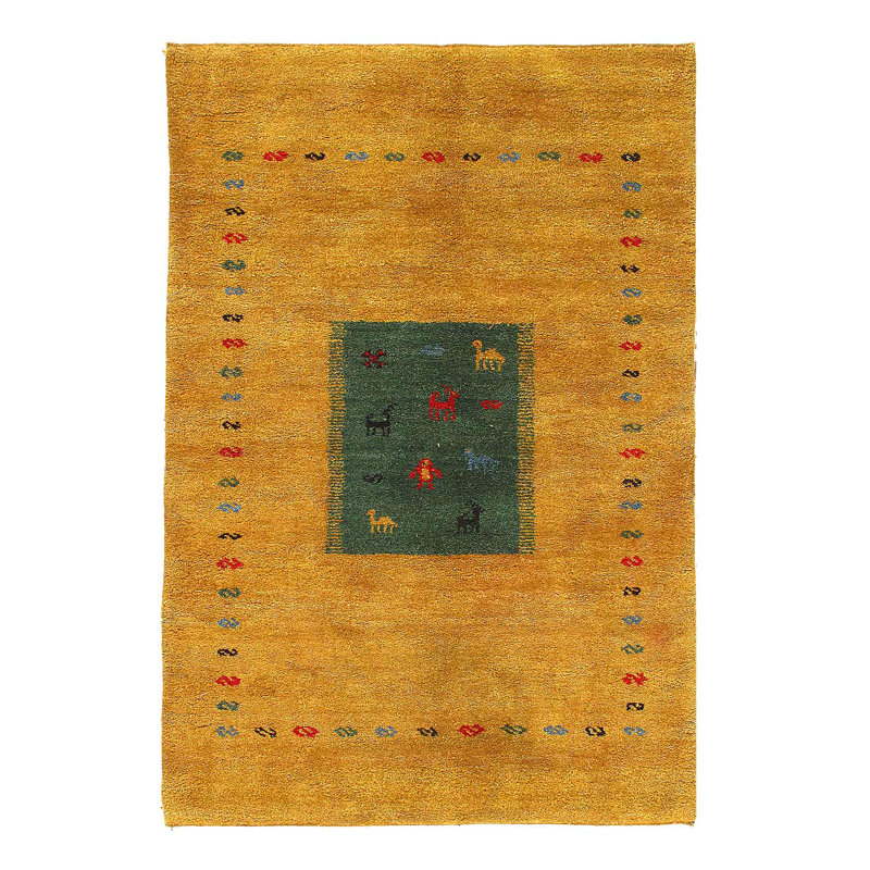 Tapis doré noué à la main 4 pi x 6 pi Gabbeh