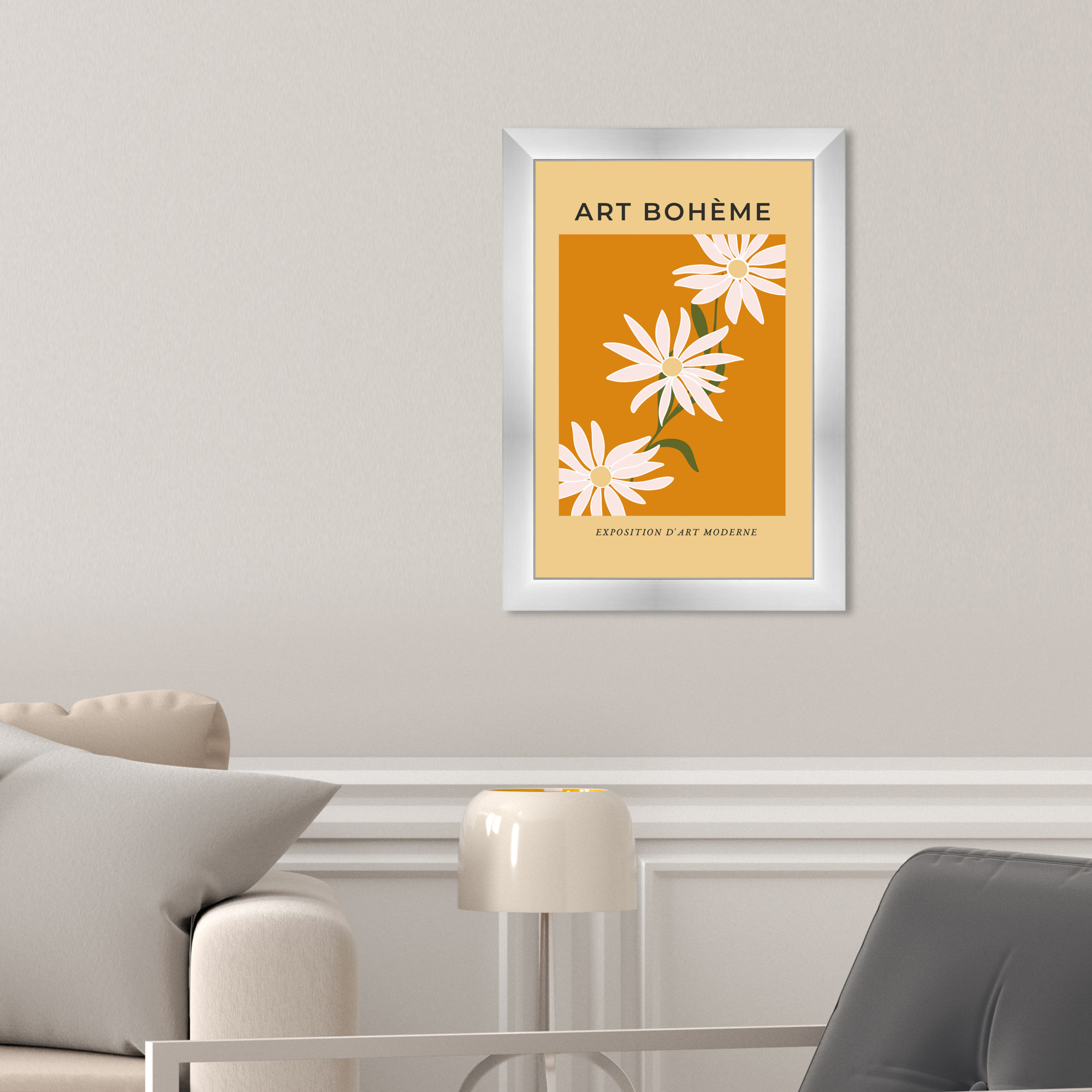 French White Daisy by Oliver Gal, 17" H x 12" W, Silver Framed Paper