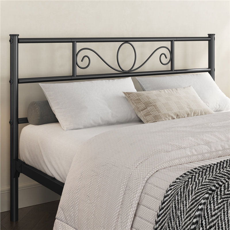 Metal Bed Frame with Headboard/Under-Bed Storage, Black, Double (4'6)