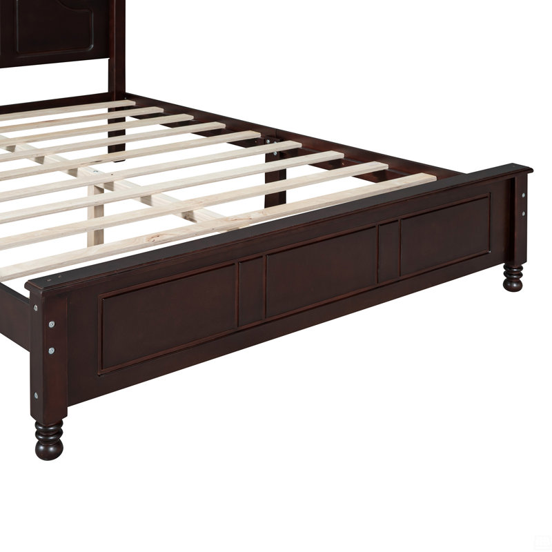 Grand lit plateforme en bois, lit plateforme avec support en lattes de bois, Brun, Grand lit