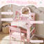 Ensemble de coiffeuse pour enfants avec lumières, ensemble de coiffeuse et de coiffeuse pour filles Princess, bureau de coiffeuse pour tout-petit avec bibliothèque ouverte, armoire de rangement et tablettes, tabourets