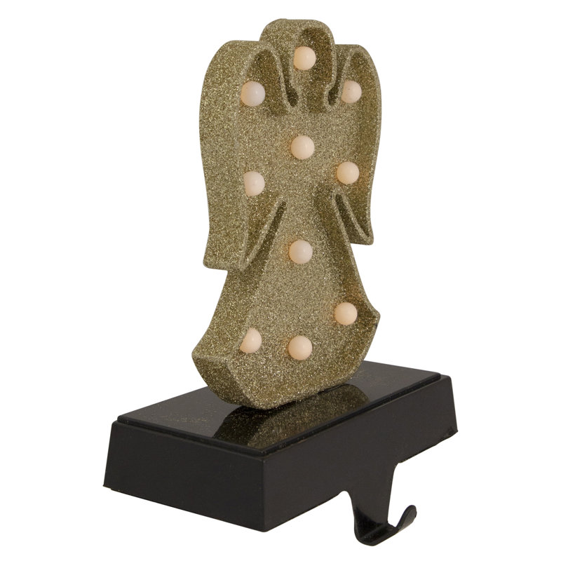 Gold Glitter LED Angel Christmas Stocking Holder