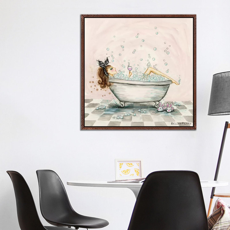 Pamper Yourself Bubble Bath by Bella Pilar - Painting on Canvas, 93.98 cm H x 93.98 cm W, Classic Brown Wood Framed Canvas