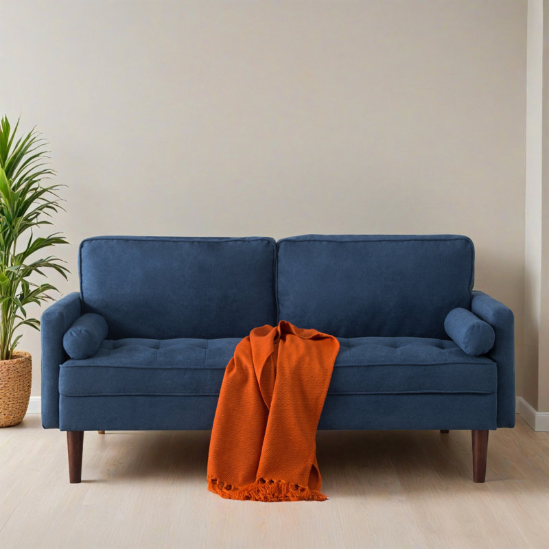 65.02" Upholstered Square Arm Sofa For Living Room, Blue