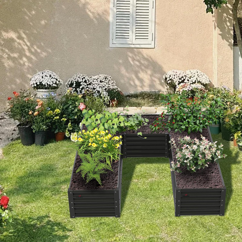 U-Shaped Galvanized Raised Garden Beds Outdoor,6X6X1.5Ft Large Metal Planter Box, Gray