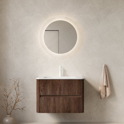 Meuble-lavabo mural flottant avec lavabo et deux tiroirs