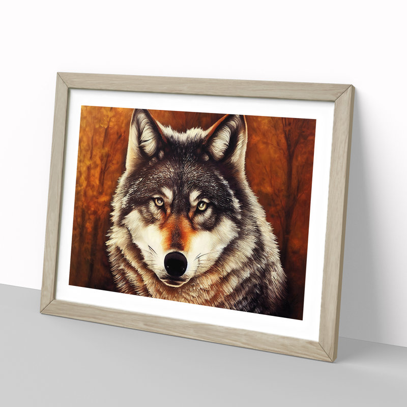 Classic Wolf - Framed Print, 46cm H x 64cm W x 2cm D, Oak