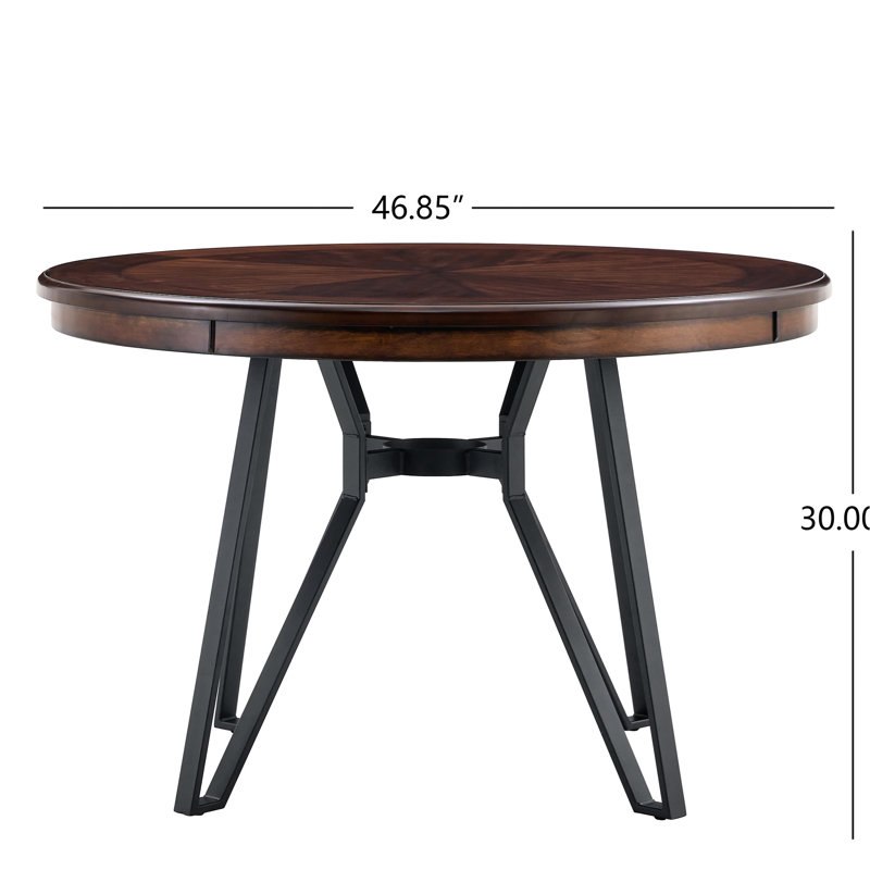 Table de salle à manger et de cuisine brune de 46,07 po de largeur, quatre pieds en épingle à cheveux en métal, tablette ouverte pour le rangement dans la zone de l'alcôve