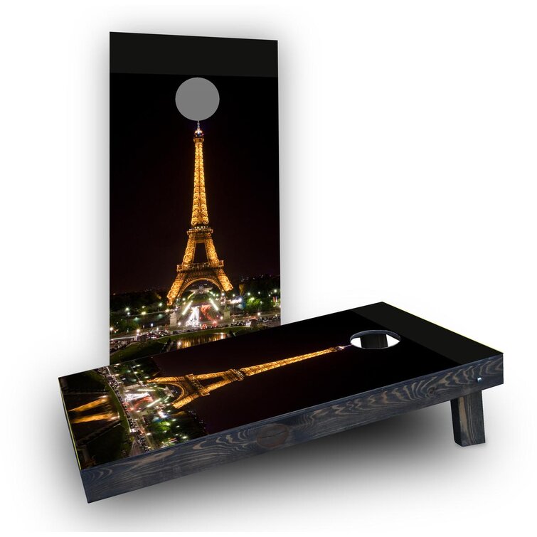1' x 4' Eiffel Tower at Night in Paris France Light Weight Manufactured Wood Cornhole Board