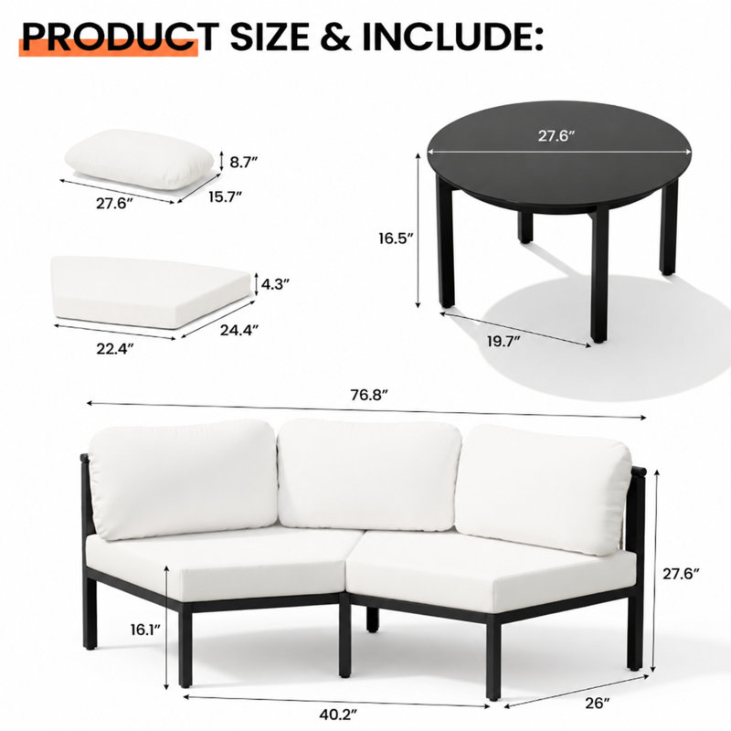 Ensemble de conversation pour terrasse 8 personnes avec table basse, Beige