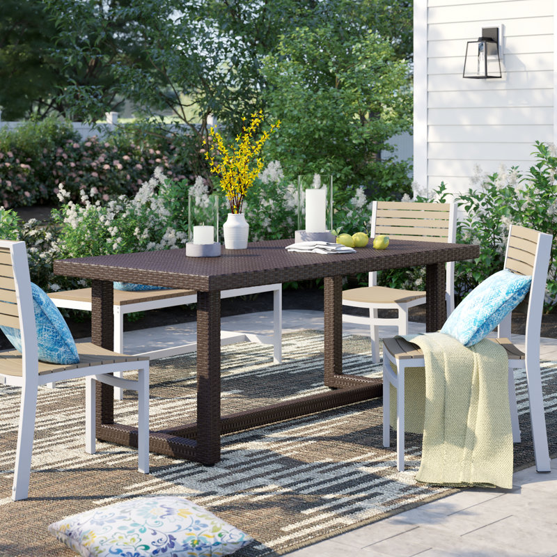 Minkah Rectangular Wicker Outdoor Dining Table , 59'' in. W 34'' in. D, Brown