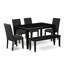 Ensemble de table de salle à manger 6 pièces comprenant une table rectangulaire en bois et 4 chaises rembourrées en tissu de couleur noire avec banc, 36 po x 60 po, noir-122912125-122912123-130166219