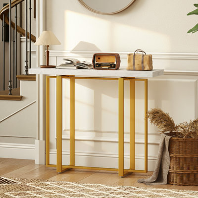 HOMCOM Console Table, Faux Marble Top, Slim Hallway, 100 cm, White