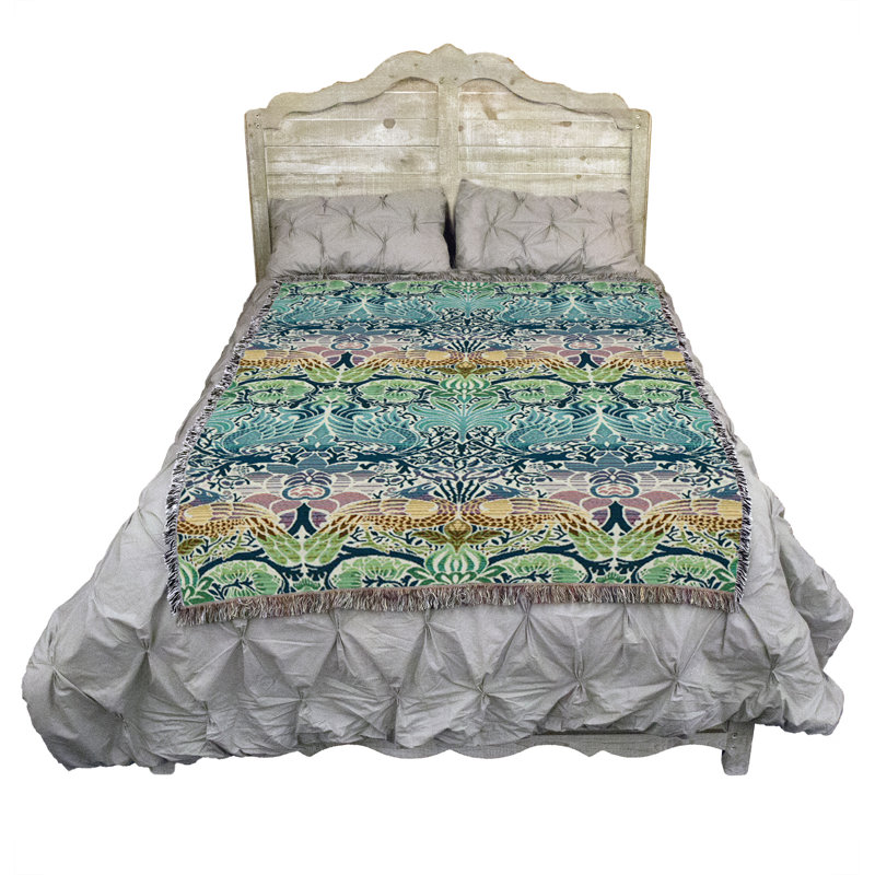 Couverture pastel Pure Country Weavers William Morris Dragon and Peacock - Artisanat - Jeté en coton tissé à la main - fabriqué aux États-Unis (72 x 54)