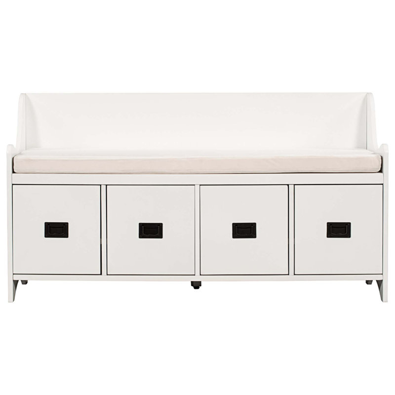 Fabric Upholstered Storage Bench, White