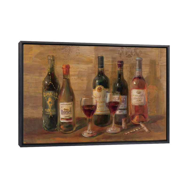Dégustation de vin par Danhui Nai - reproduction d'art, H 18 po x l 26 po x P 1,5 po, Toile avec cadre noir patiné, Aucun mat
