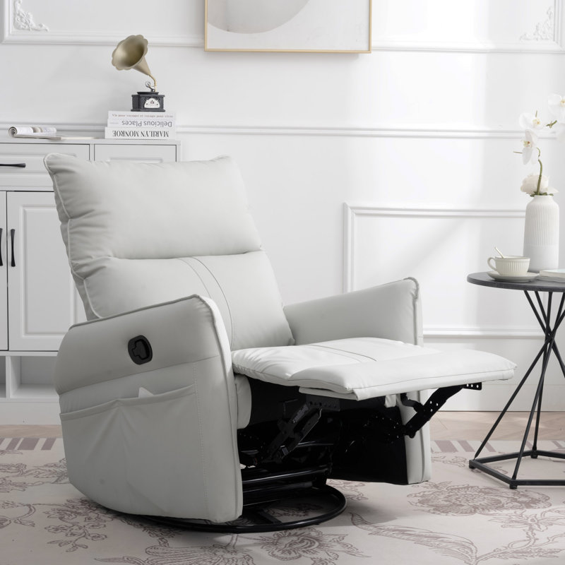 Modern Small Rocking Swivel Recliner Chair, Similicuir gris pâle