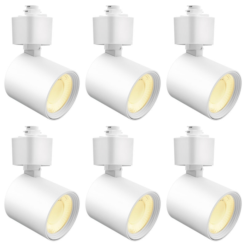 Luxrite 2 po Rail d'éclairage à DEL 5CCT, CRI90, 10 W, 800 lumens, inclinaison réglable de 358 ° + 90 °, têtes d'éclairage sur rail de type H, à intensité variable, ETL, paquet de 6 rond blanc