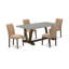Cet ensemble de salle à manger 5 pièces comprend une table en bois de ciment et 4 chaises Parson en tissu noir avec dossier haut - finition dossier brossé-931247552-931247557-931247558
