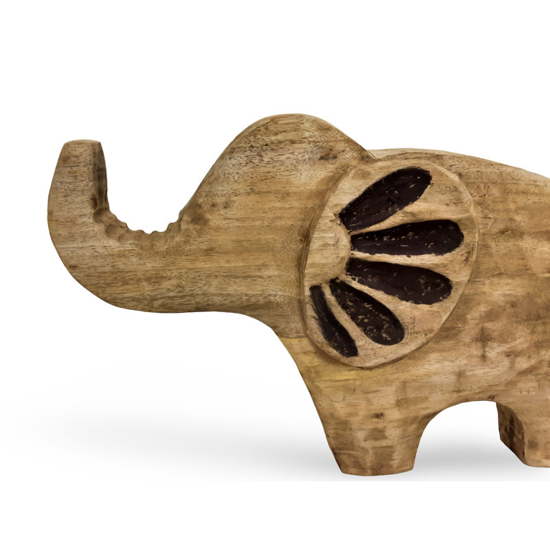 Mango Wood Elephant Sculpture - Hand-Carved Decorative Ornament for Home Accessories - Natural Finish