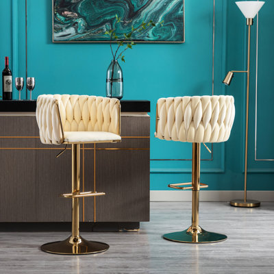 Tabourets de bar modernes en velours (2) - pieds dorés, hauteur de siège réglable, 33,91 po Grand pour les cuisines, les cafés, les sièges à 2 hauteurs, les pieds, le coussin en mousse confortable, les bureaux à rotation à 360 °, les maisons et les bars