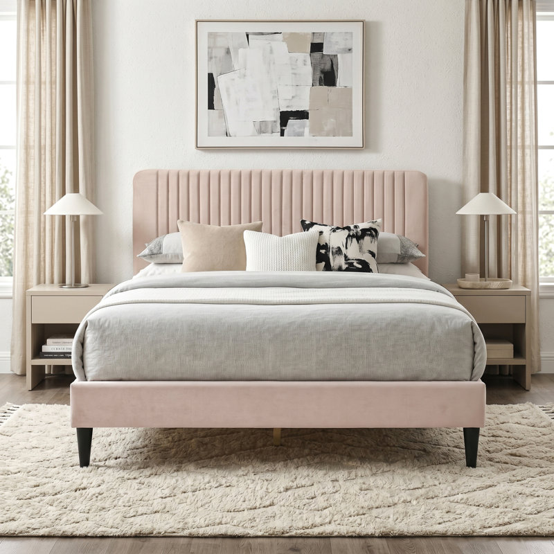 Melrose Autavia Upholstered Bed, Champagne Pink