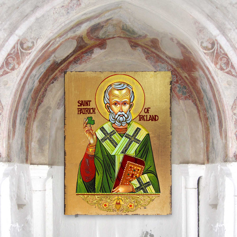 Saint Patrick Icon - Peinture sur bois, L 18 po x H 24 po