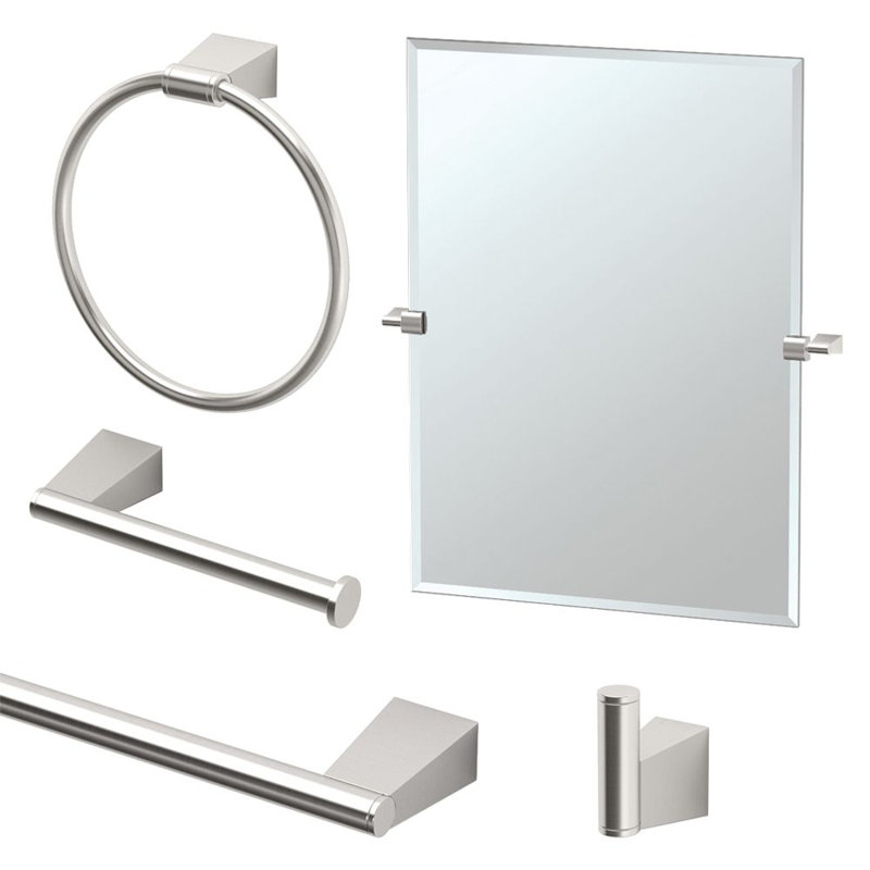 Ensemble de quincaillerie de salle de bain 5 pièces Bleu, Nickel satiné