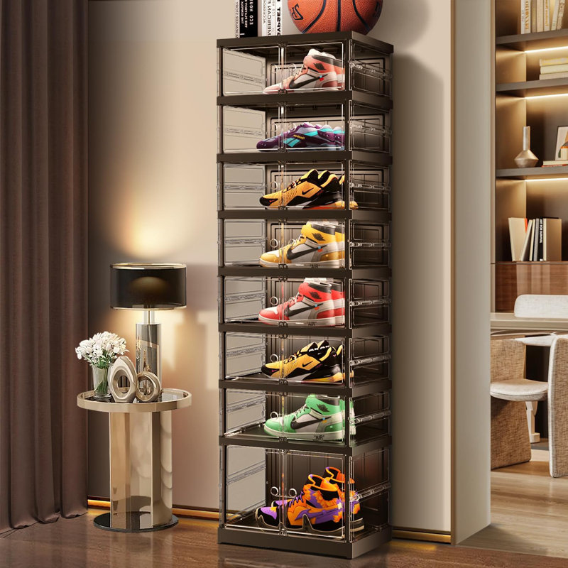 16 Pair Stackable Shoe Storage Cabinet, Black