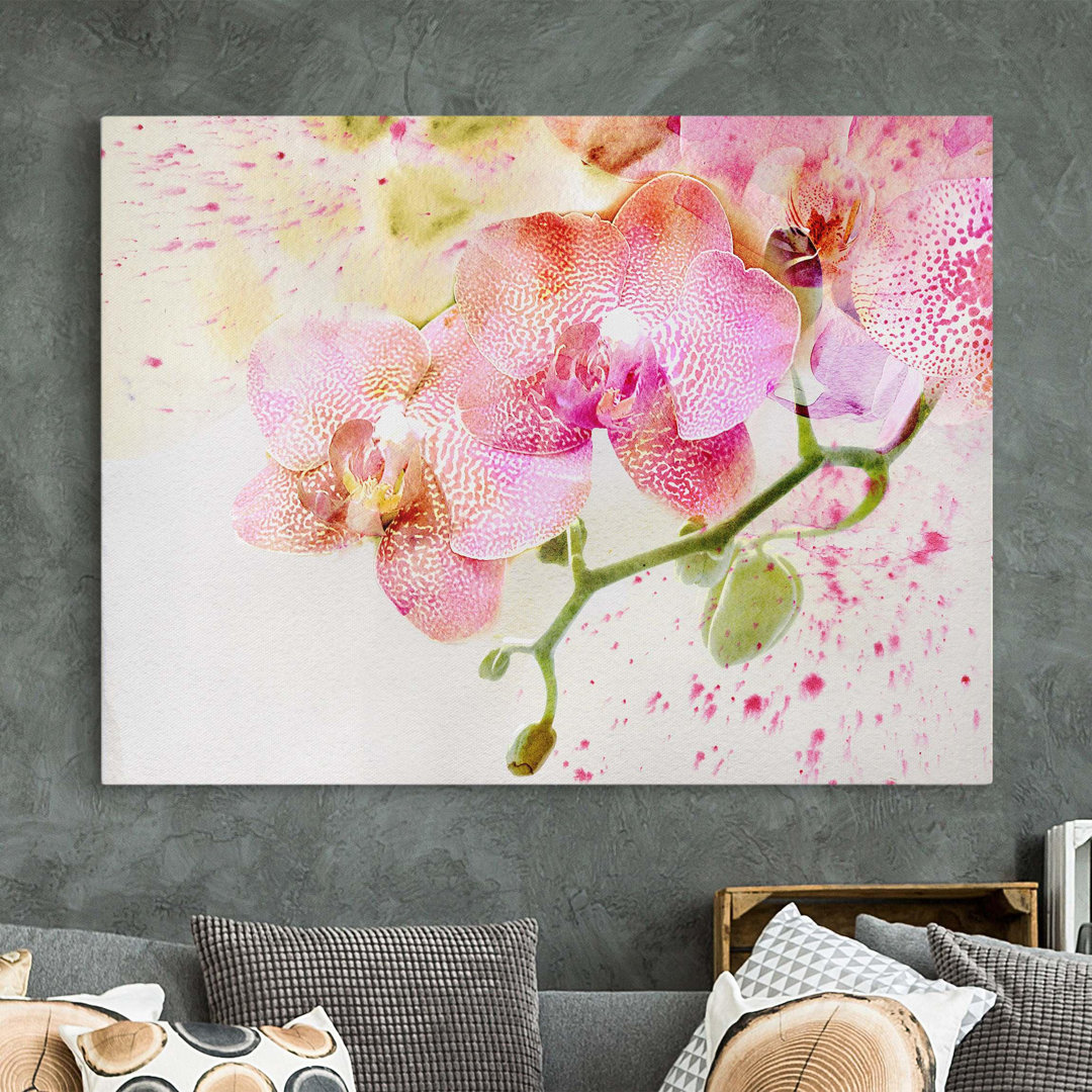 Leinwandbild Aquarell Blumen Orchideen