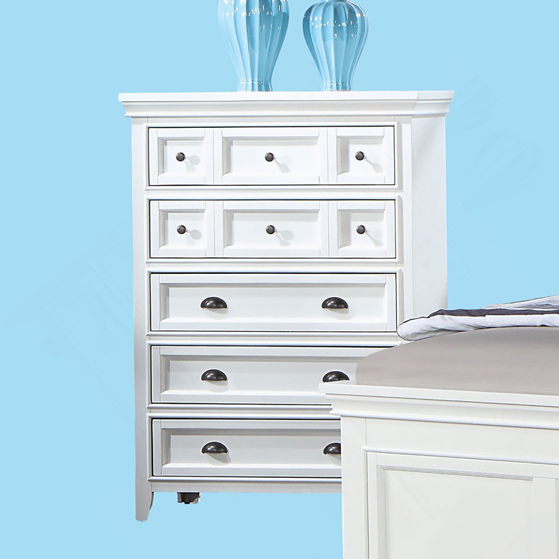 Commode de style transitionnel 1Pc avec 5 tiroirs et poignées rondes en feutrine