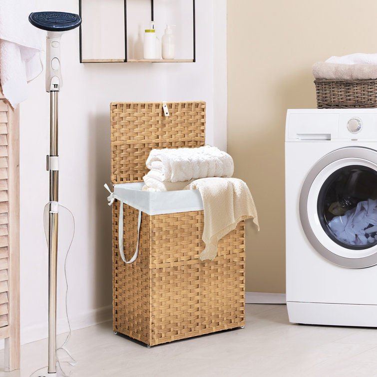 Wicker Laundry Hamper with Lid, 90L/110L Storage Capacity Wicker Clothes Basket with Handle and Removeable Liner