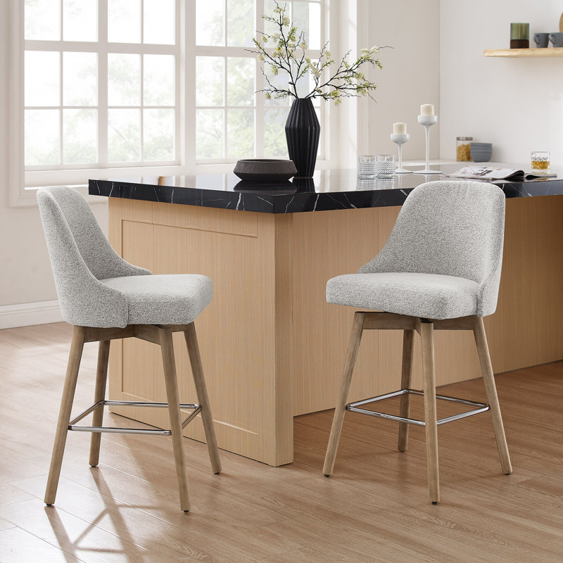 Hiott Swivel Upholstered Counter Stool, White Gray/Brown