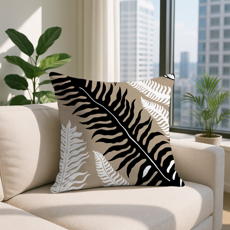 Oreiller carré réversible intérieur / extérieur Glo Wild Ferns, Carré 19 po, Beige
