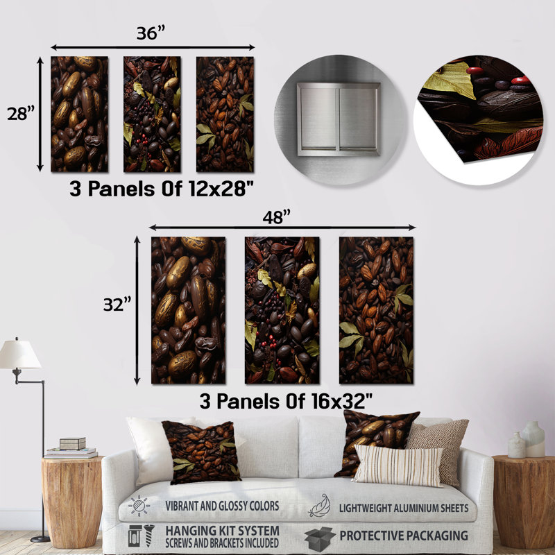 Cacao Baroque Bean - ensemble d'art mural en métal Cacao de 3, H 32 po x l 48 po