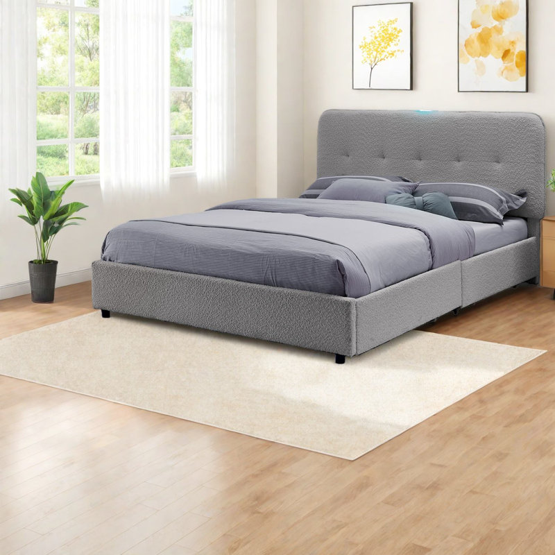 Lit peu encombrant avec rangement, rembourré Boucle, chambre d'enfant moderne