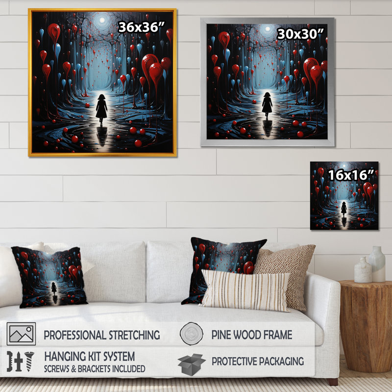 Fantaisie d'Alices, voyage au pays des merveilles III - Art mural fantastique, Cadre flottant noir, 16" H x 16" W