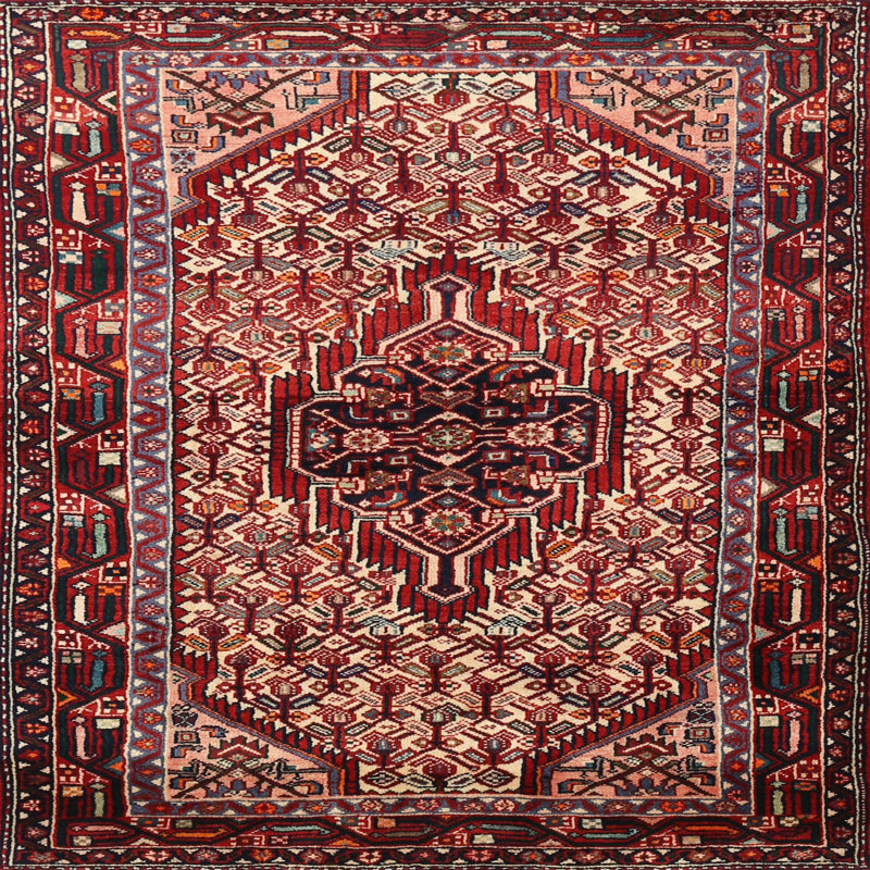 Tapis oriental rouge / beige, Carré 7 pi