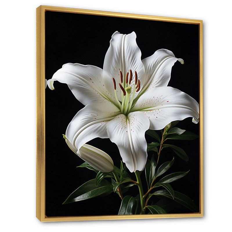 Impression sur toile encadrée, "Black Lily", H 32 po x l 16 po x P 1 po, Cadre flottant doré