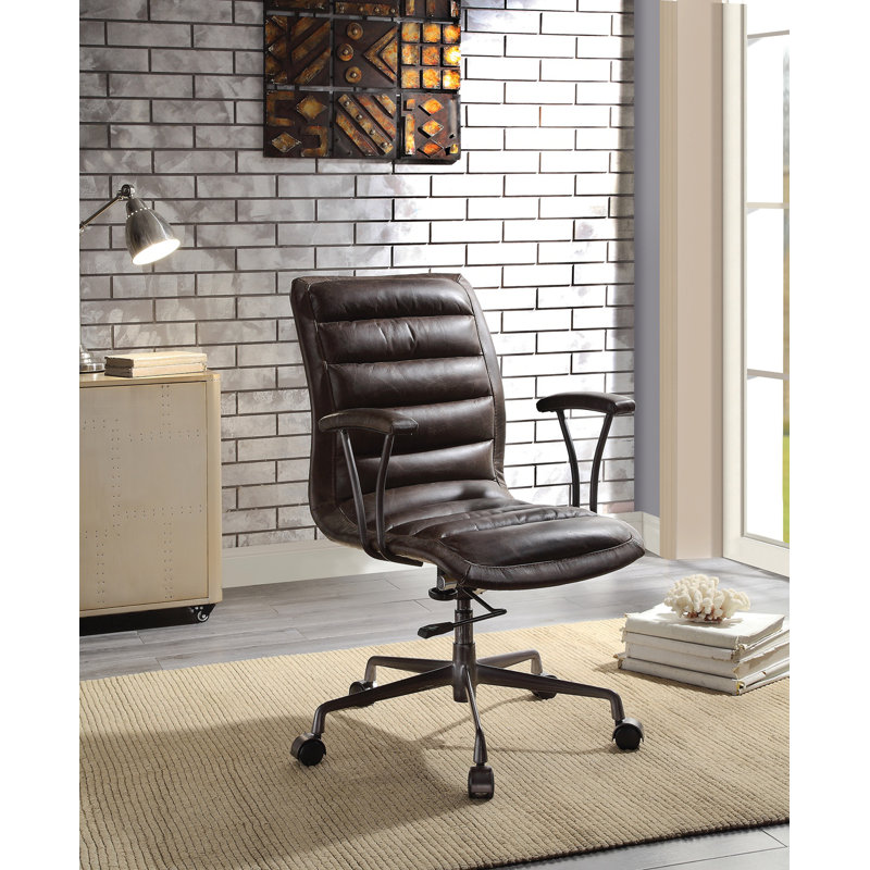 Chaise de bureau en cuir fleuri Zooey