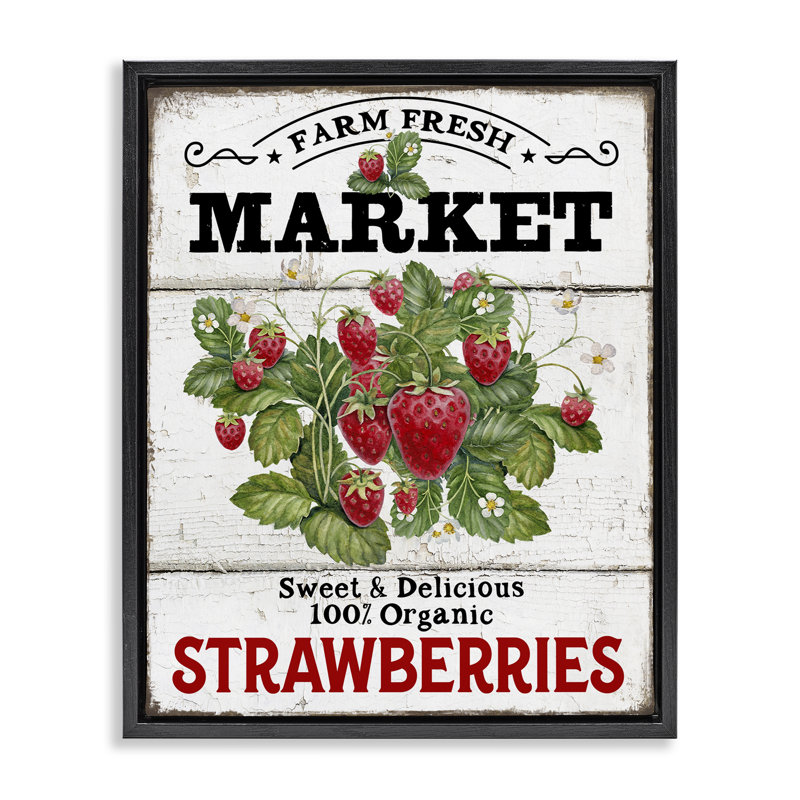  "Farm Fresh Strawberries", art mural sur toile flottante par Creatif Belle, H 21 po x l 17 po, Cadre flottant noir de jais