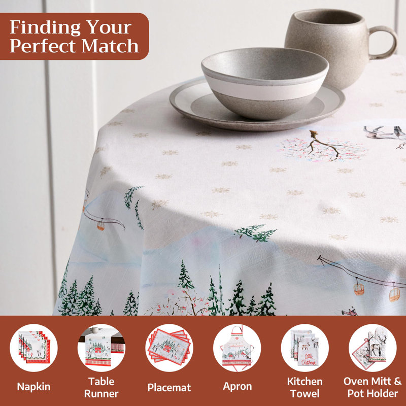 Maison d' Hermine Table Cloth Round Table 100% Cotton 63 Inches Fall Tablecloth Reusable Everyday Use for Thanksgiving Christmas Decorations Dining Farmhouse Party (Rural Christmas)